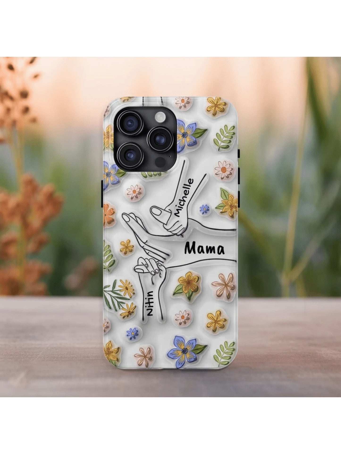 Customized Phone Case 3D Inflated Effect Compatible With 15 14 & More Cover Personalized Mother's Day Father's Day Gift For Her Him Boyfriend Girlfriend Family Friends Grandparents Floral Stylish Colo