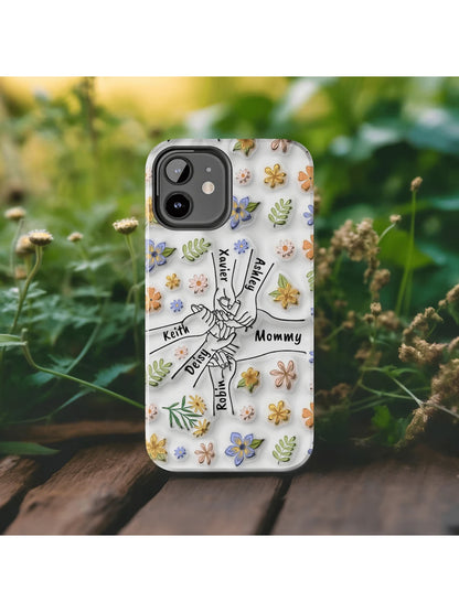 Customized Phone Case 3D Inflated Effect Compatible With 15 14 & More Cover Personalized Mother's Day Father's Day Gift For Her Him Boyfriend Girlfriend Family Friends Grandparents Floral Stylish Colo