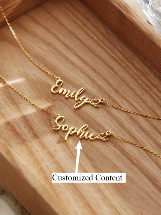Customized Stainless Steel Name Necklace With Heart Pendant- Customized Engraving, Ideal Gift For Birthday, Graduation, Christmas, Valentine's Day, Letter, Cute, Casual, Ideal Gifts For Her, Back To