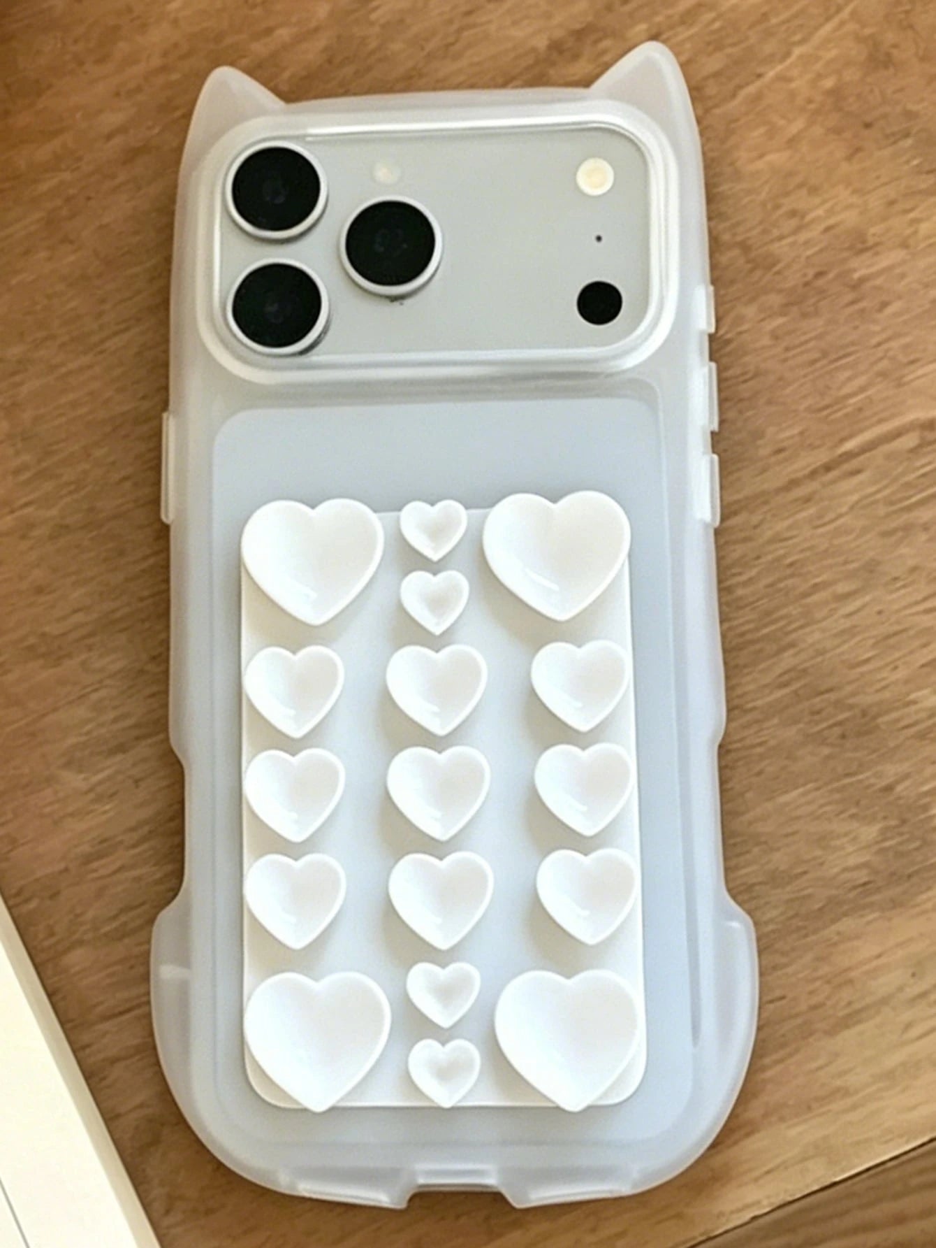 Cute 3D Cat Ear Matte Translucent Phone Case + Dopamine Heart Sticker Suction Cup Holder Compatible With IPhone 17 Pro Max 17 Pro 17 16 Pro Max 16 Pro 16 15 Pro Max 15 Pro Max 15 Pro 15 14 Pro Max 14