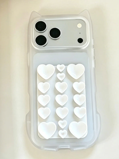 Cute 3D Cat Ear Matte Translucent Phone Case + Dopamine Heart Sticker Suction Cup Holder Compatible With IPhone 17 Pro Max 17 Pro 17 16 Pro Max 16 Pro 16 15 Pro Max 15 Pro Max 15 Pro 15 14 Pro Max 14