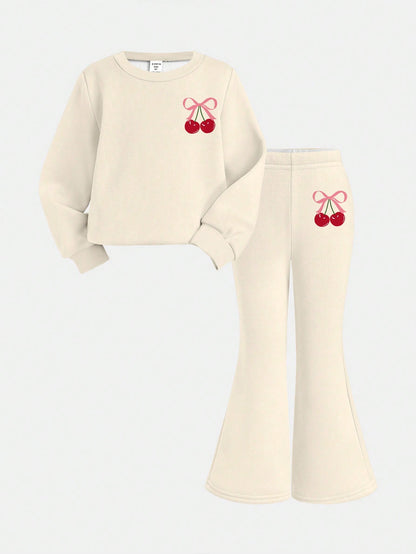 Cute Baby Girl Pink Bow Cherry Print Knit Pullover Outfit, Red And White Autumn Winter Clothes, Family Matching Casual Cozy Christmas Gifts For Baby Girl