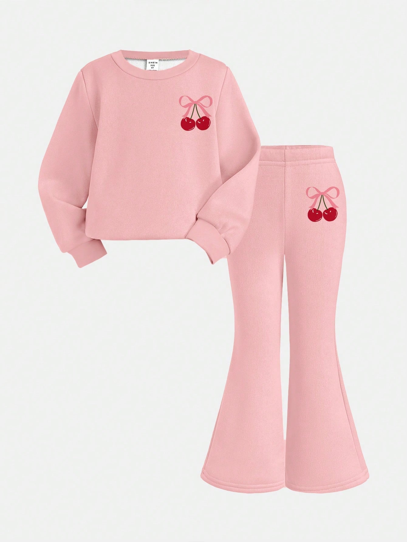 Cute Baby Girl Pink Bow Cherry Print Knit Pullover Outfit, Red And White Autumn Winter Clothes, Family Matching Casual Cozy Christmas Gifts For Baby Girl
