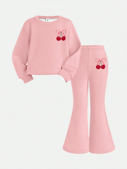 Cute Baby Girl Pink Bow Cherry Print Knit Pullover Outfit, Red And White Autumn Winter Clothes, Family Matching Casual Cozy Christmas Gifts For Baby Girl