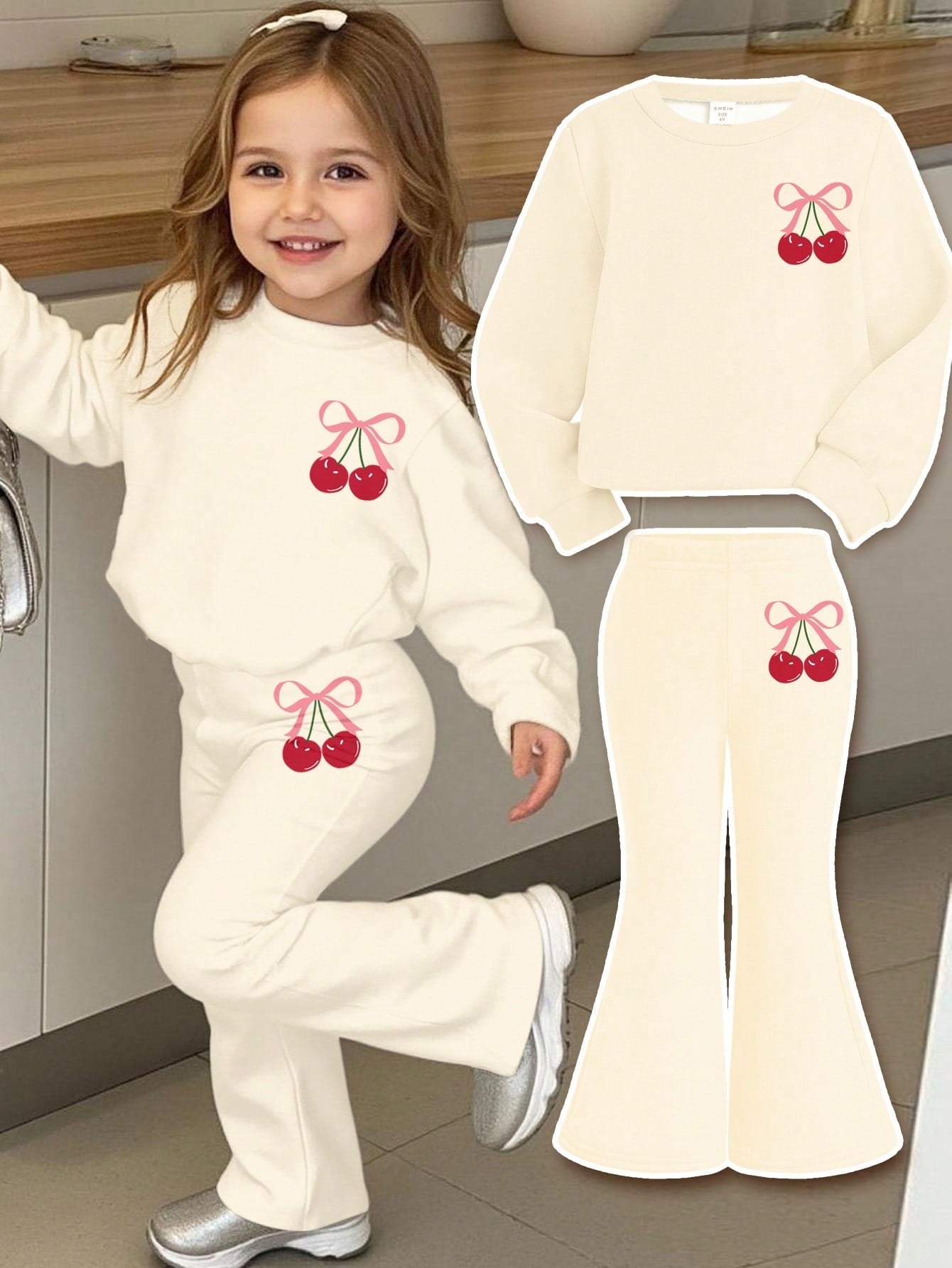 Cute Baby Girl Pink Bow Cherry Print Knit Pullover Outfit, Red And White Autumn Winter Clothes, Family Matching Casual Cozy Christmas Gifts For Baby Girl