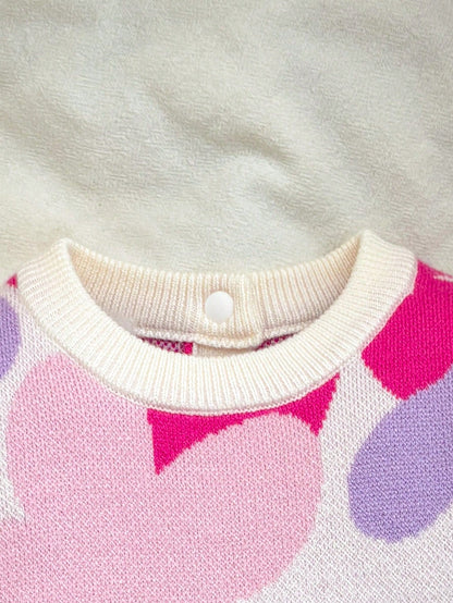 Cute Baby Girls Floral Applique Long Sleeve Romper,Soft Autumn Off-White Jumper For Matching Family,Newborn Toddler Christmas Halloween Outfit,Pink