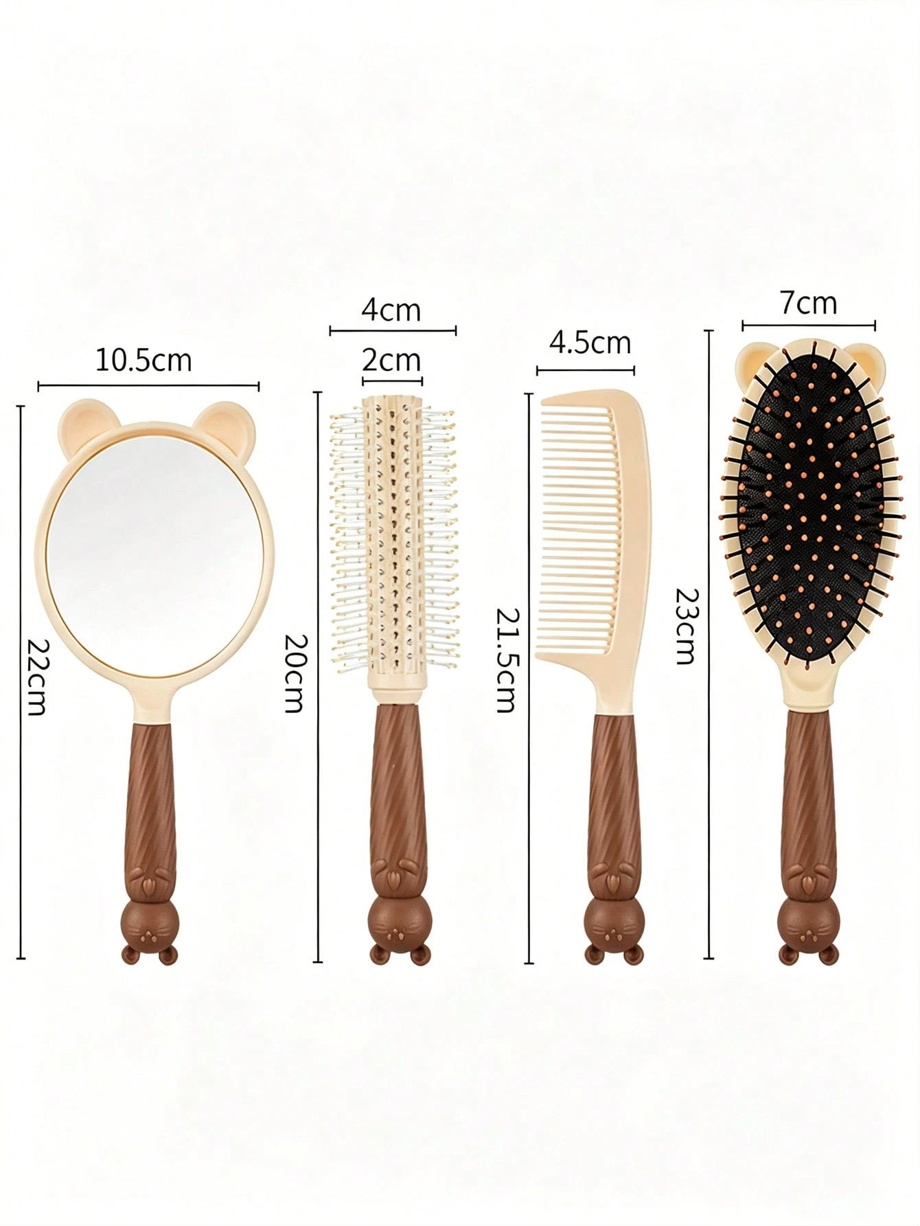 Cute Bear Fur Brush Set, Air Cushion Brush, Round Comb, Handheld Mirror, Hair Styling Tools For Girl Daily Use