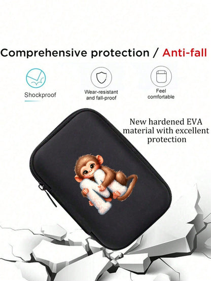 Cute Cartoon Animal Pattern Themed Alphabet A-Z Portable Mini Storage Bag, Waterproof And Shockproof Digital Pouch For Storing Initial, Name, Logo, Phone Charger, Data Cable, Zipper Storage Box, Walle