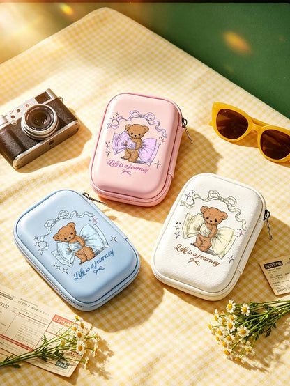 Cute Cartoon Bear Print Travel Digital Bag, Multi-Functional Zipper Pouch, Can Be Used As Camera Bag, Makeup Bag, Sanitary Napkin Storage Bag And Digital Accessories Bag; Waterproof Lightweight Large