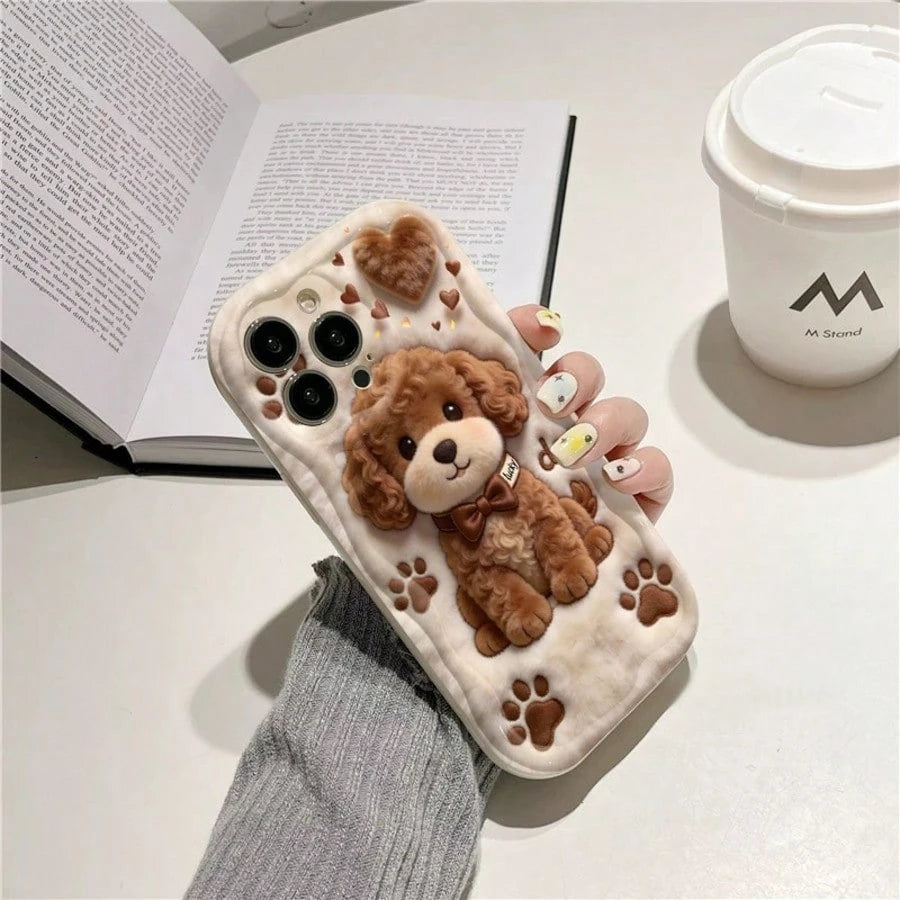 Cute Cartoon Teddy Dog Printed 2D Flat Design Shockproof Anti-Scratch Phone Case, Compatible With IPhone 17/17Pro/17ProMax/16/15/11/12/13/14 Pro Max/Xs/Xr/11 Pro/11 Pro Max/12 Pro/12 Pro Max/13 Pro/13