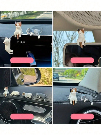 Cute Cat Cartoon Car Dashboard Decor, Made Of ABS Material, Mini Decorative Accessories Suitable For Vehicles And Display Screens