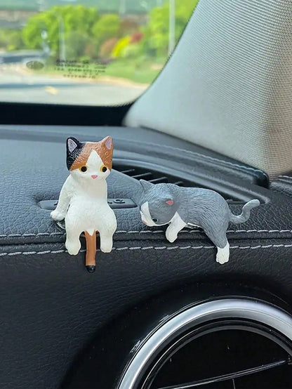 Cute Cat Cartoon Car Dashboard Decor, Made Of ABS Material, Mini Decorative Accessories Suitable For Vehicles And Display Screens