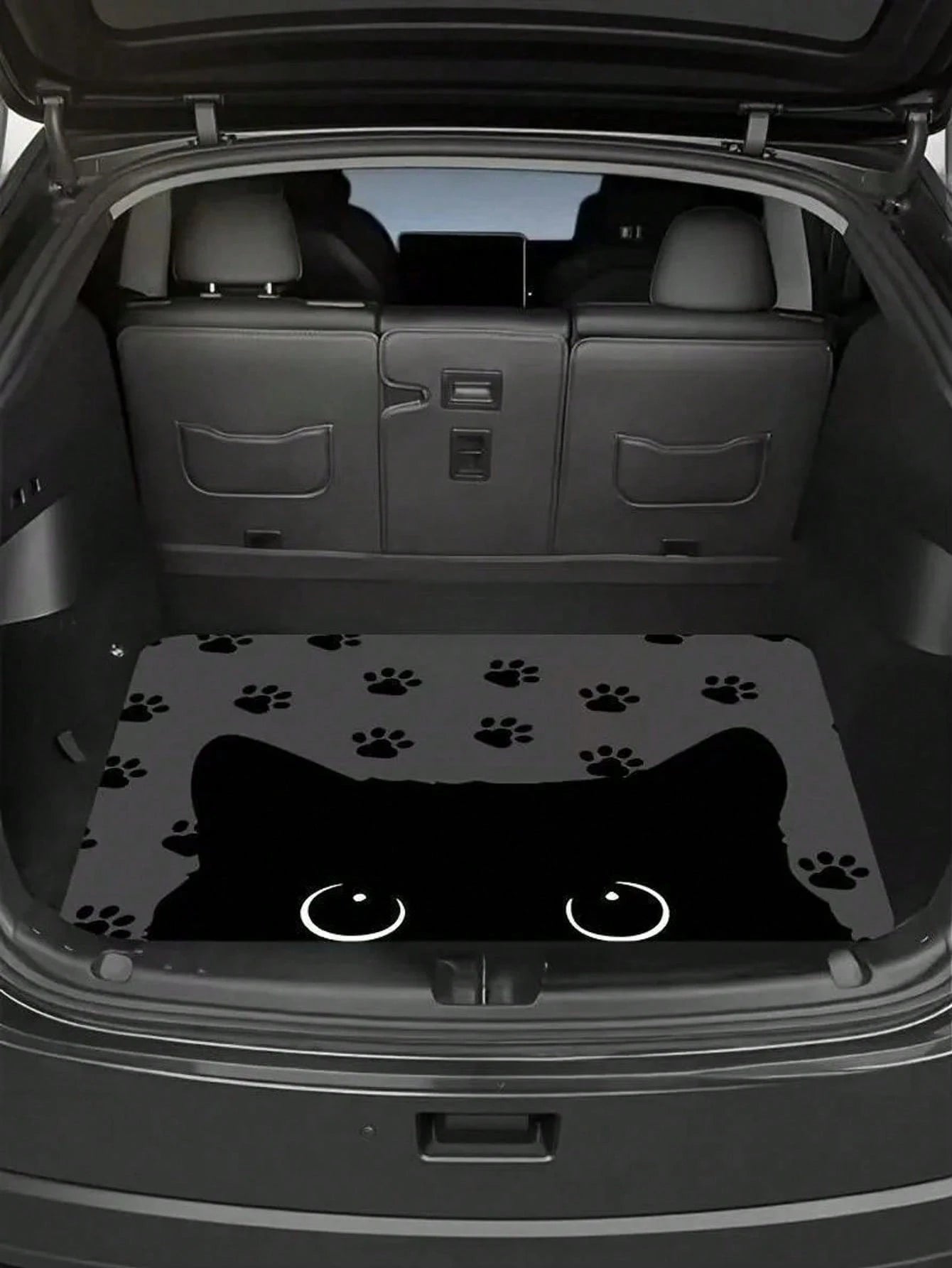 Cute Cat Face & Paw Print Car Trunk Mat, Universal Decorative Cargo Liner For Multiple Car Models, Waterproof & Dry Rear Boot Floor Protector, Essential Pet Travel Interior Accessory