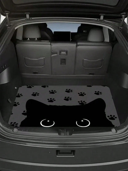 Cute Cat Face & Paw Print Car Trunk Mat, Universal Decorative Cargo Liner For Multiple Car Models, Waterproof & Dry Rear Boot Floor Protector, Essential Pet Travel Interior Accessory