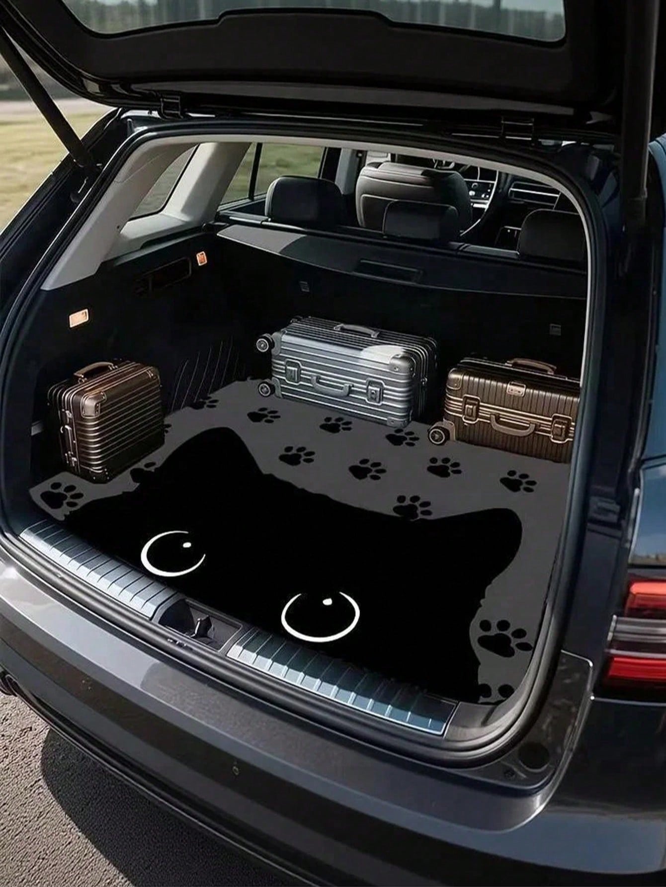 Cute Cat Face & Paw Print Car Trunk Mat, Universal Decorative Cargo Liner For Multiple Car Models, Waterproof & Dry Rear Boot Floor Protector, Essential Pet Travel Interior Accessory