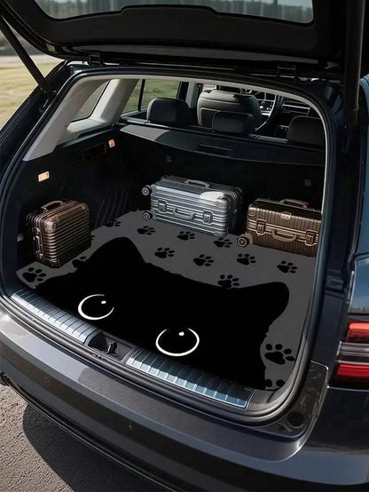 Cute Cat Face & Paw Print Car Trunk Mat, Universal Decorative Cargo Liner For Multiple Car Models, Waterproof & Dry Rear Boot Floor Protector, Essential Pet Travel Interior Accessory