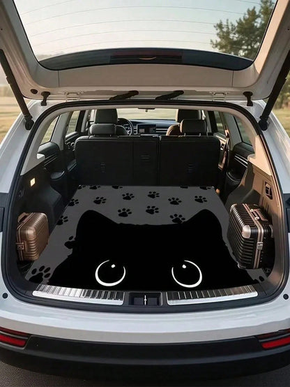 Cute Cat Face & Paw Print Car Trunk Mat, Universal Decorative Cargo Liner For Multiple Car Models, Waterproof & Dry Rear Boot Floor Protector, Essential Pet Travel Interior Accessory