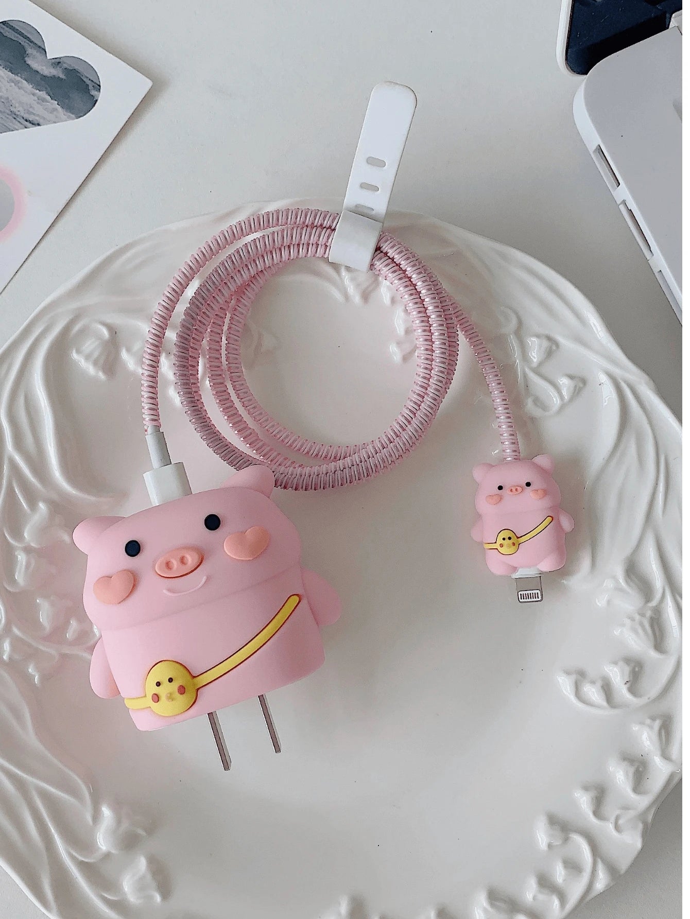 Cute Charger And Data Cable Protector Set Compatible With Apple 20w Charger, Including Cord Protector, Line Winder And Plug Cover As A 4pcs Set Charger Protector