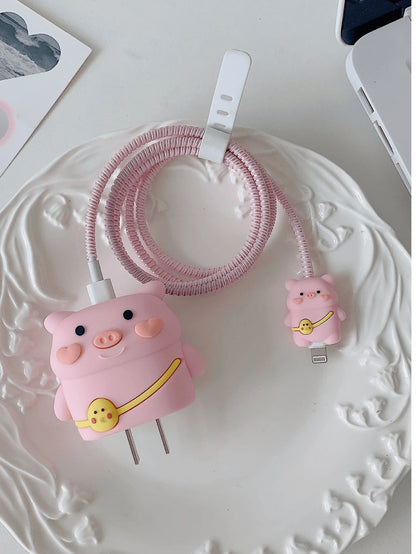 Cute Charger And Data Cable Protector Set Compatible With Apple 20w Charger, Including Cord Protector, Line Winder And Plug Cover As A 4pcs Set Charger Protector