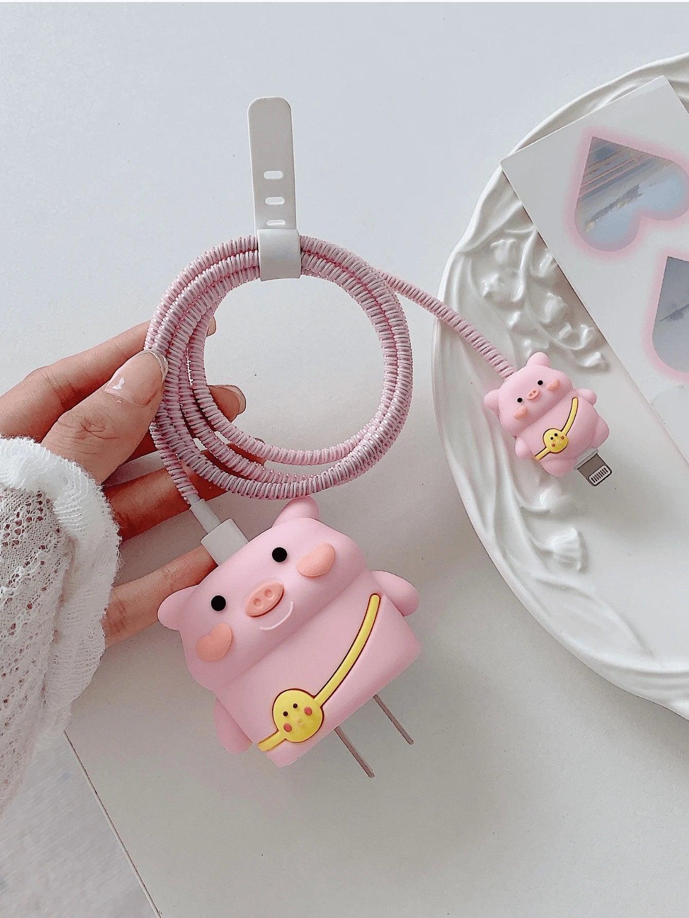 Cute Charger And Data Cable Protector Set Compatible With Apple 20w Charger, Including Cord Protector, Line Winder And Plug Cover As A 4pcs Set Charger Protector