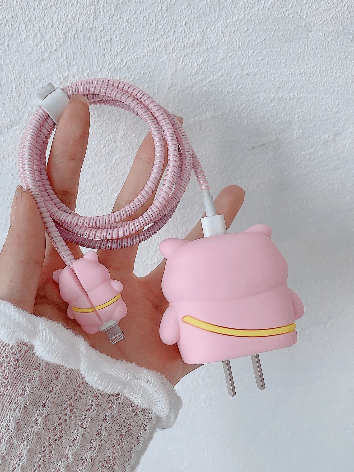 Cute Charger And Data Cable Protector Set Compatible With Apple 20w Charger, Including Cord Protector, Line Winder And Plug Cover As A 4pcs Set Charger Protector
