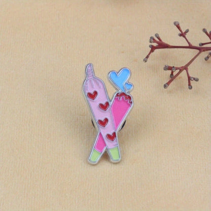 Cute Colorful Crossed Heart Enamel Pin, Pink & Blue Playful Heart Brooch, Decor For Clothes & Bags