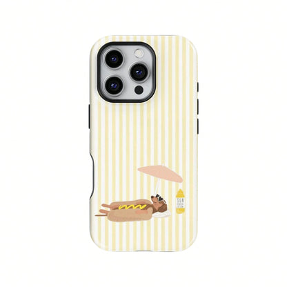 Cute Dachshund Yellow Striped Hot Dog Summer Style Cute Sausage Dog Beach Phone Case Compatible With IPhone 17 16 15 14 Pro Max Plus 13 12 11
