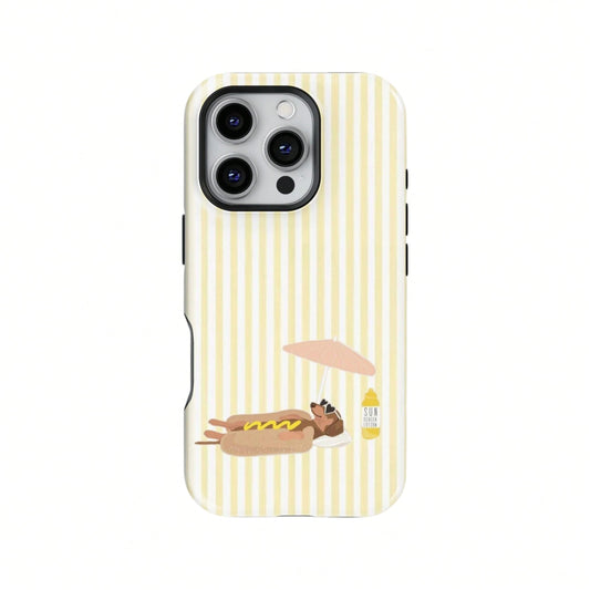 Cute Dachshund Yellow Striped Hot Dog Summer Style Cute Sausage Dog Beach Phone Case Compatible With IPhone 17 16 15 14 Pro Max Plus 13 12 11