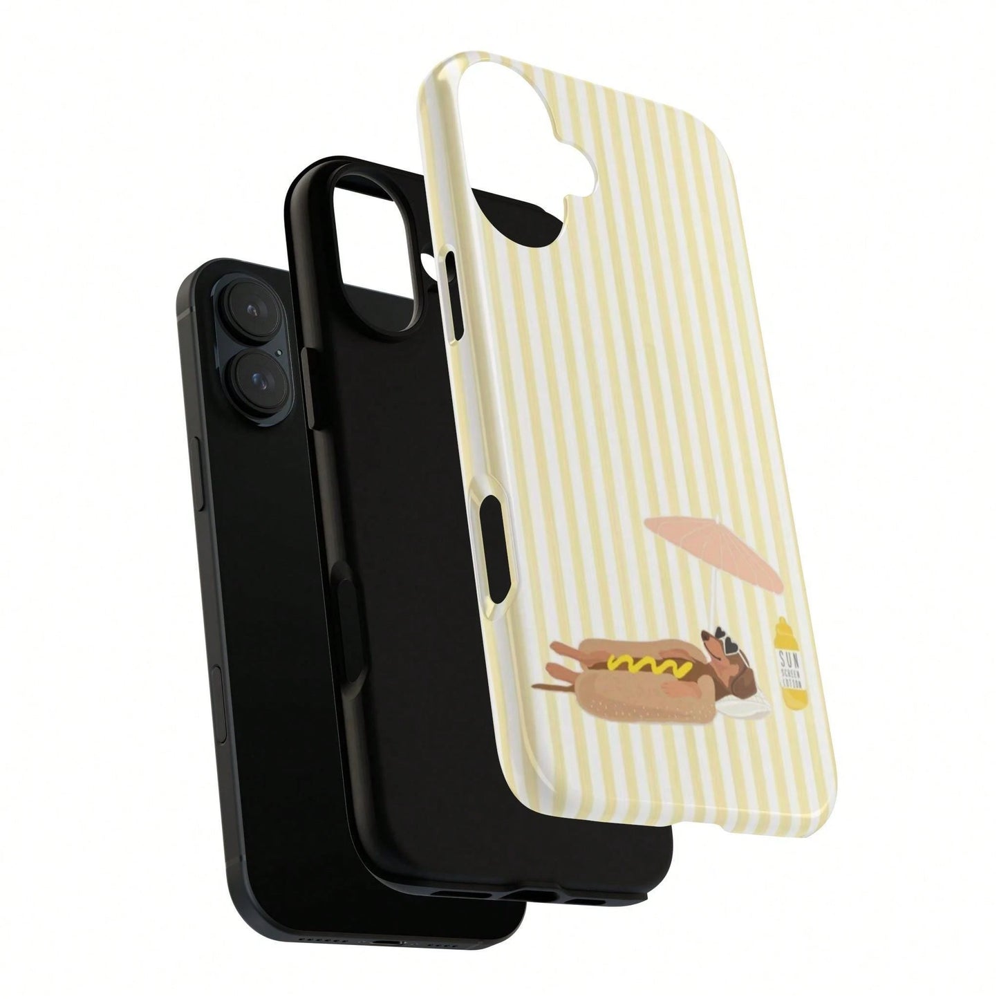 Cute Dachshund Yellow Striped Hot Dog Summer Style Cute Sausage Dog Beach Phone Case Compatible With IPhone 17 16 15 14 Pro Max Plus 13 12 11
