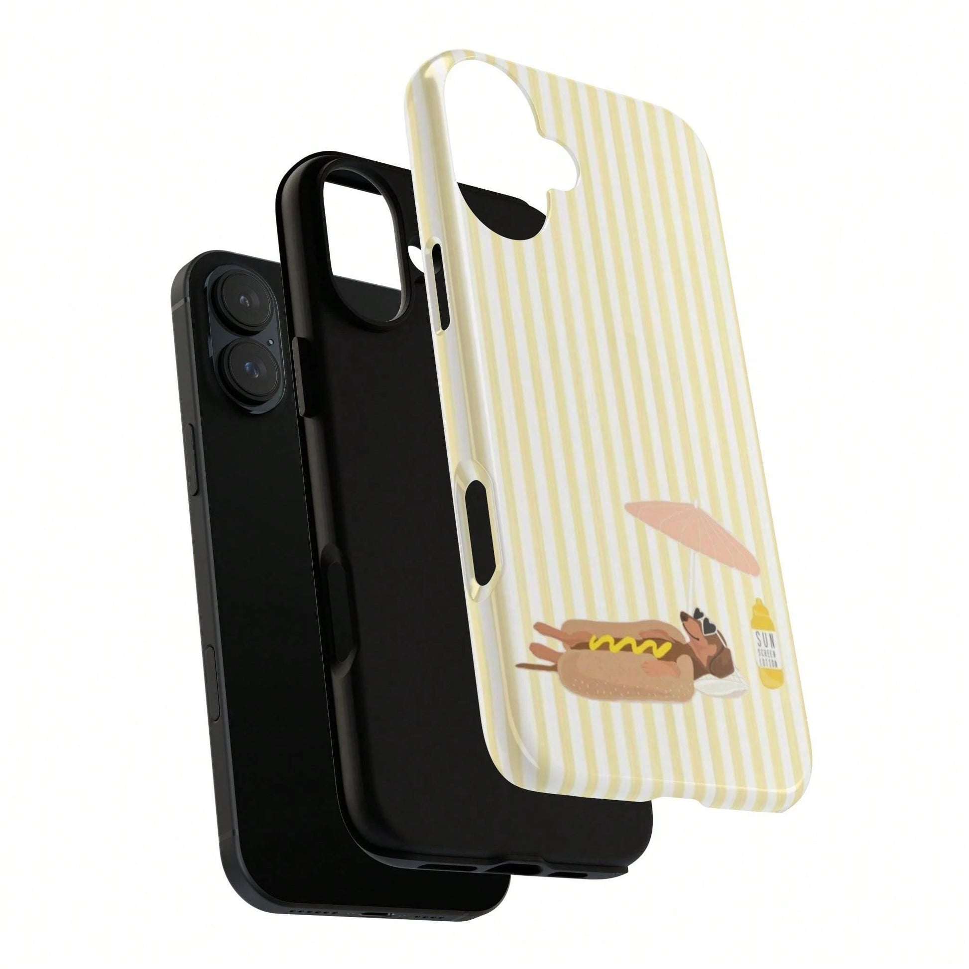 Cute Dachshund Yellow Striped Hot Dog Summer Style Cute Sausage Dog Beach Phone Case Compatible With IPhone 17 16 15 14 Pro Max Plus 13 12 11