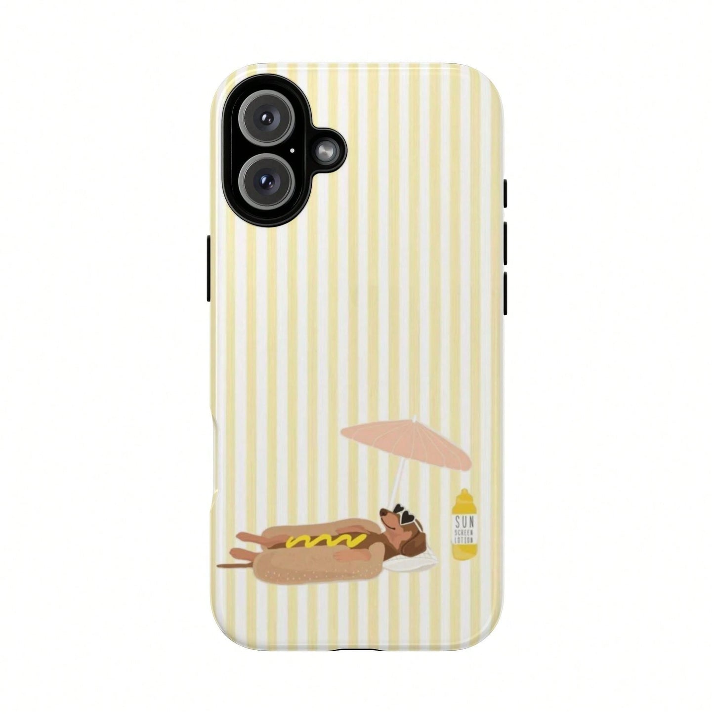 Cute Dachshund Yellow Striped Hot Dog Summer Style Cute Sausage Dog Beach Phone Case Compatible With IPhone 17 16 15 14 Pro Max Plus 13 12 11