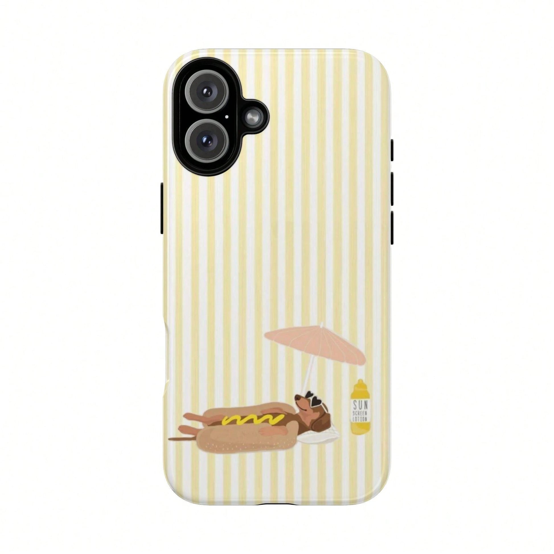 Cute Dachshund Yellow Striped Hot Dog Summer Style Cute Sausage Dog Beach Phone Case Compatible With IPhone 17 16 15 14 Pro Max Plus 13 12 11