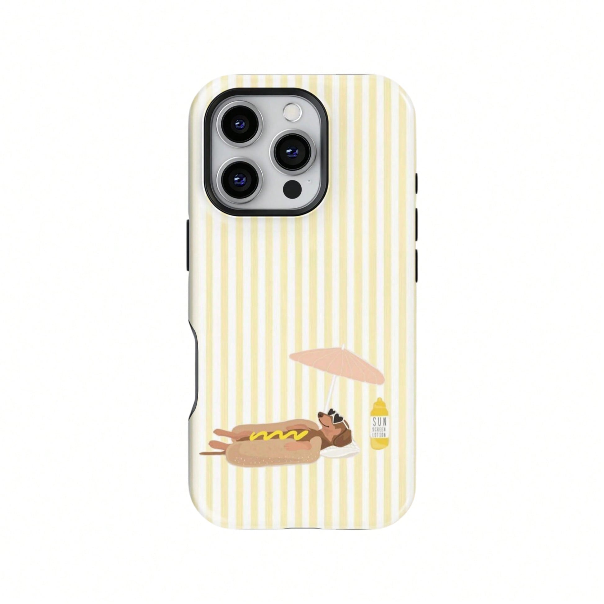 Cute Dachshund Yellow Striped Hot Dog Summer Style Cute Sausage Dog Beach Phone Case Compatible With IPhone 17 16 15 14 Pro Max Plus 13 12 11