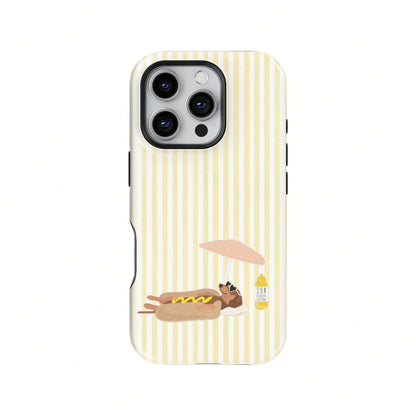 Cute Dachshund Yellow Striped Hot Dog Summer Style Cute Sausage Dog Beach Phone Case Compatible With IPhone 17 16 15 14 Pro Max Plus 13 12 11