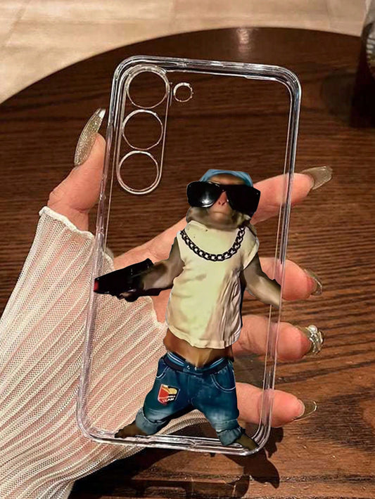 Cute Expression Elements Fashion Shockproof Thick Monkey Colorful Graphic Transparent Phone Case, Compatible With IPhone, Gift