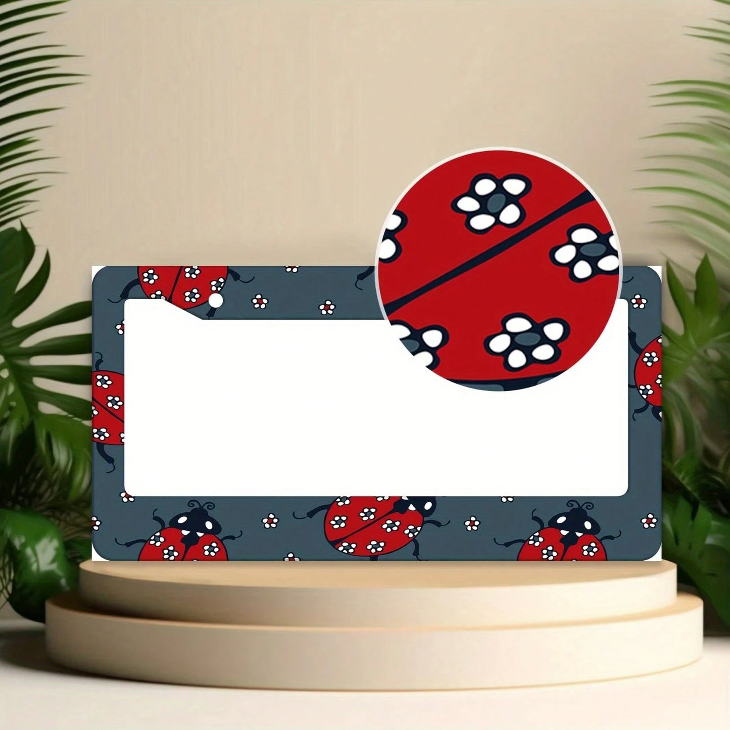 Cute Ladybug License Plate Frame, 2D Flat Print Red Insect And White Floral Car License Plate Cover, Lucky Ladybug Car License Plate Holder, Suitable For Women And Girls, Universal Size Rust-Proof Car