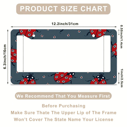 Cute Ladybug License Plate Frame, 2D Flat Print Red Insect And White Floral Car License Plate Cover, Lucky Ladybug Car License Plate Holder, Suitable For Women And Girls, Universal Size Rust-Proof Car