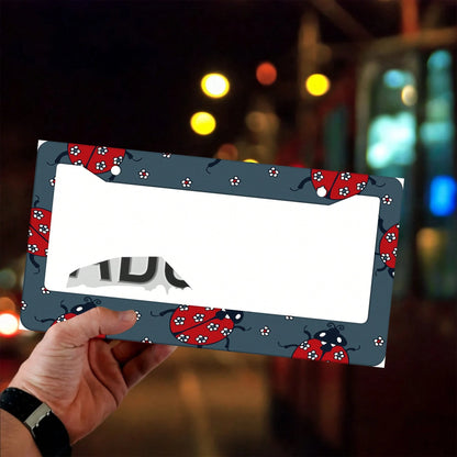 Cute Ladybug License Plate Frame, 2D Flat Print Red Insect And White Floral Car License Plate Cover, Lucky Ladybug Car License Plate Holder, Suitable For Women And Girls, Universal Size Rust-Proof Car