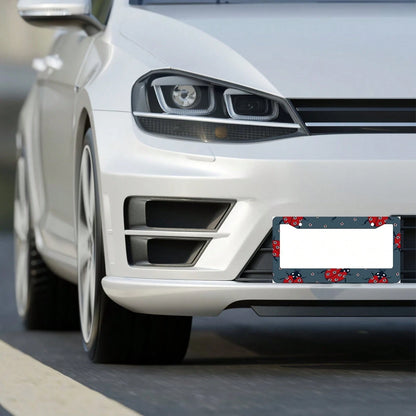 Cute Ladybug License Plate Frame, 2D Flat Print Red Insect And White Floral Car License Plate Cover, Lucky Ladybug Car License Plate Holder, Suitable For Women And Girls, Universal Size Rust-Proof Car