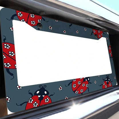 Cute Ladybug License Plate Frame, 2D Flat Print Red Insect And White Floral Car License Plate Cover, Lucky Ladybug Car License Plate Holder, Suitable For Women And Girls, Universal Size Rust-Proof Car