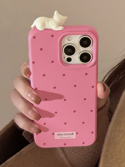 Cute Luxury Blue Cat Element Fashion Phone Cases 1pc GUCADI Blue Polka Dot 3D Cute Lying Cat Soft Case Premium Skin-Friendly Anti-Drop Phone Case Compatible With Iphone 16/15/14/13/12 Series Waterproo