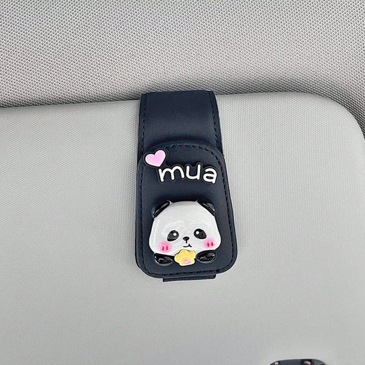Cute Panda Car Glasses Clip For Sun Visor, Magnetic Sunglasses Holder, Car Interior Accessory