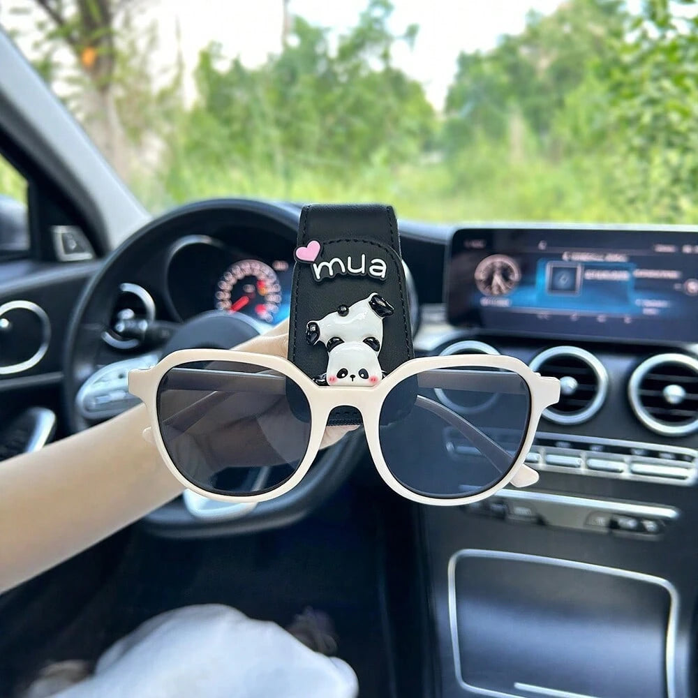 Cute Panda Car Glasses Clip For Sun Visor, Magnetic Sunglasses Holder, Car Interior Accessory