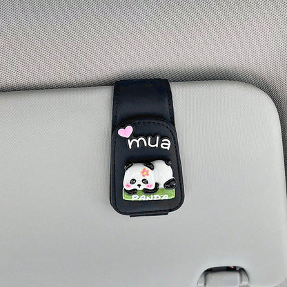 Cute Panda Car Glasses Clip For Sun Visor, Magnetic Sunglasses Holder, Car Interior Accessory