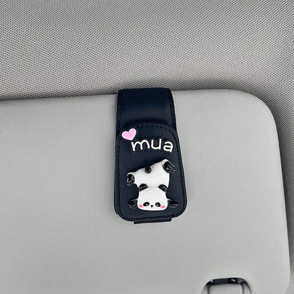 Cute Panda Car Glasses Clip For Sun Visor, Magnetic Sunglasses Holder, Car Interior Accessory