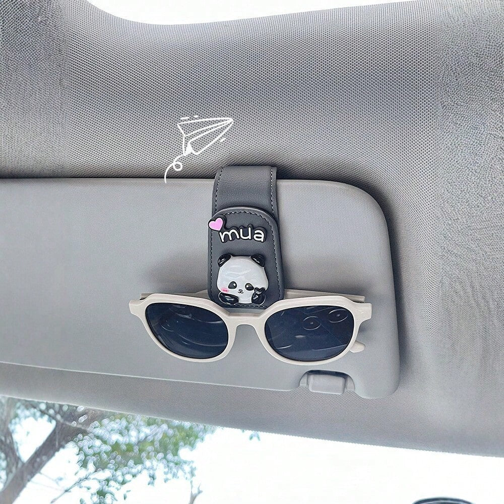 Cute Panda Car Glasses Clip For Sun Visor, Magnetic Sunglasses Holder, Car Interior Accessory