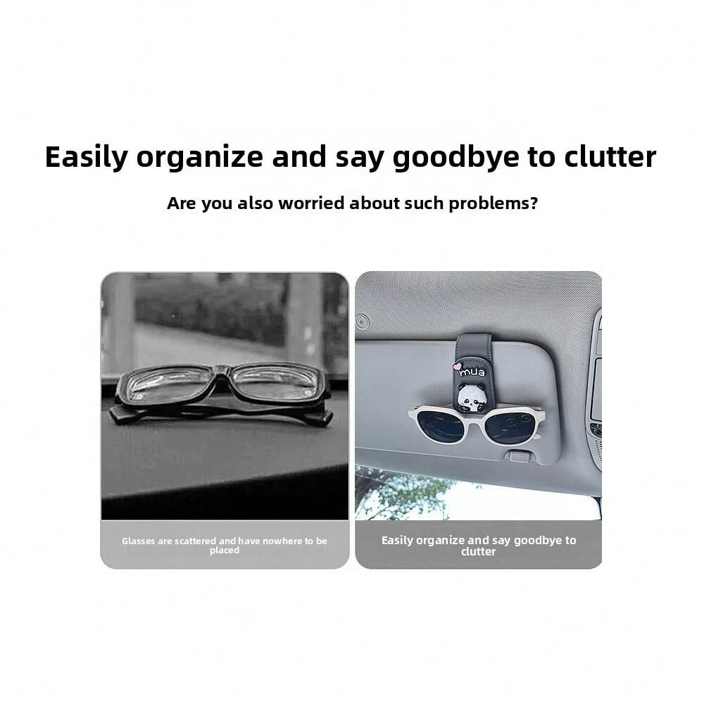 Cute Panda Car Glasses Clip For Sun Visor, Magnetic Sunglasses Holder, Car Interior Accessory
