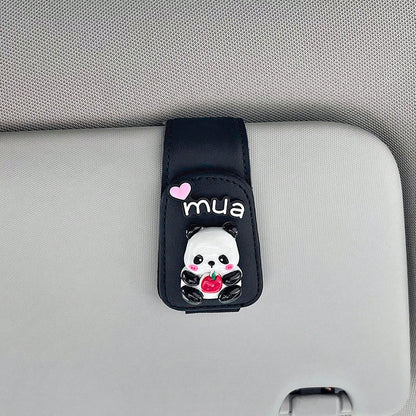 Cute Panda Car Glasses Clip For Sun Visor, Magnetic Sunglasses Holder, Car Interior Accessory