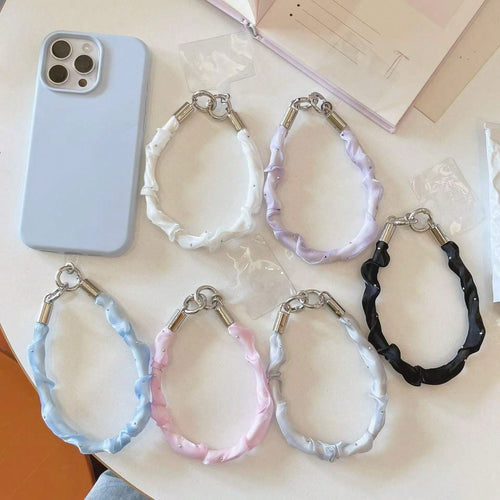 Cute Satin Ruched Phone Wrist Strap, Rhinestone Decor Soft Fabric Phone Lanyard With Connector Tab, Elegant Portable Phone Charm For Women Girls, Multicolor Options