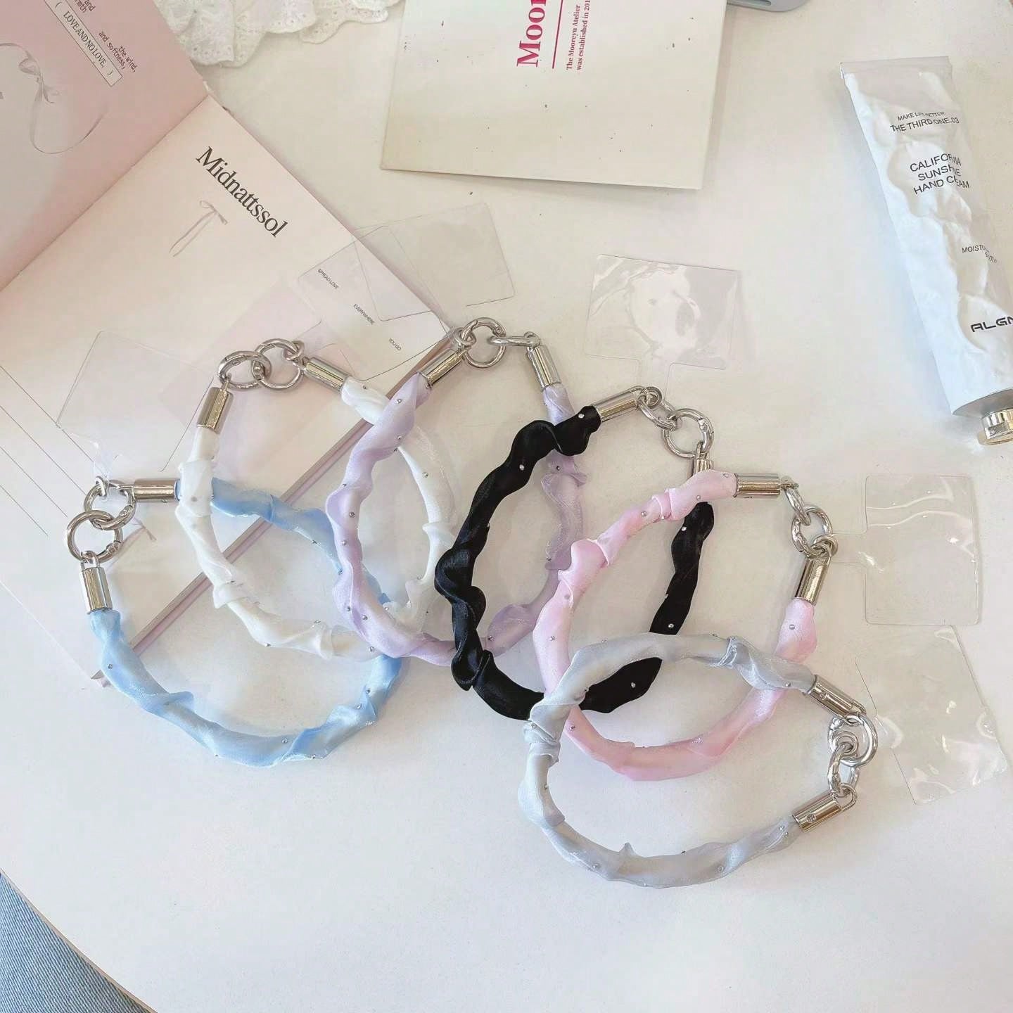 Cute Satin Ruched Phone Wrist Strap, Rhinestone Decor Soft Fabric Phone Lanyard With Connector Tab, Elegant Portable Phone Charm For Women Girls, Multicolor Options